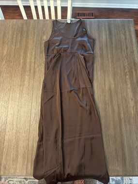 Brown Sleeveless Silk-Like Maxi Dress